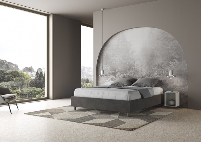 Letto Matrimoniale 160x210 cm con Rete e Contenitore Giroletto con Alzata Comoda Imbottito in Microfibra Azelia Grigio