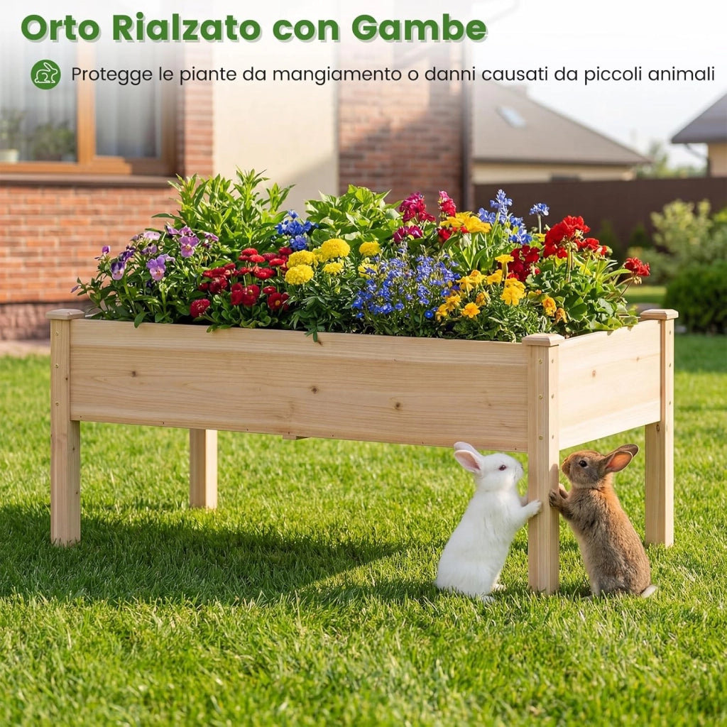 Letto da Giardino Rialzato con Gambe, Fioriera Elevata in Legno di Abete per Verdure, Fiori e Erbe, Aiuola Rialzata da Esterno ed Interno per Balcone, Giardino e Patio (2)