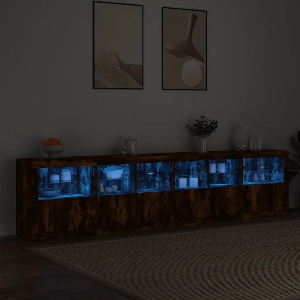 Credenza con Luci LED Rovere Fumo 283x37x67 cm 3209020