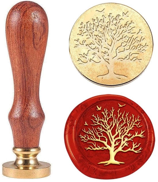 Timbro Stampa Portatile - Busta Cambiabile - Maniglia in Legno - Testa in Ottone - Disegno a Rami - Decorazione con Carta di Cassetta - Facile da Utilizzare - Sigillante per Risciacquo