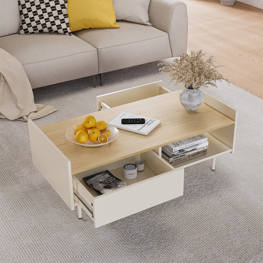Vicco Tavolino Crema 100 x 50 cm con 2 cassetti