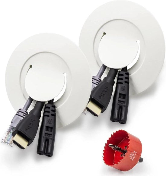 Kit di gestione cavi per nascondere i cavi nella parete - cassetto per cavi - cavi per TV - inclusi 2 pezzi di copertura foro - supporti - 1 pezzo di trapano a foro 75 mm - facile da usare.