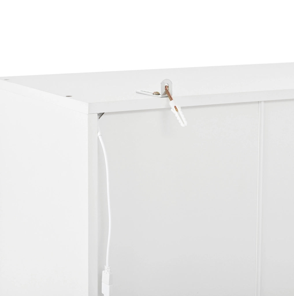 Guardaroba da ingresso 100x35x180 cm con specchio; appendiabiti; panca e LED in MDF bianco