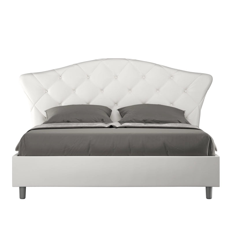 Letto imbottito Matrimoniale 160x210 cm Langre - Bianco,Similpelle,Contenitore