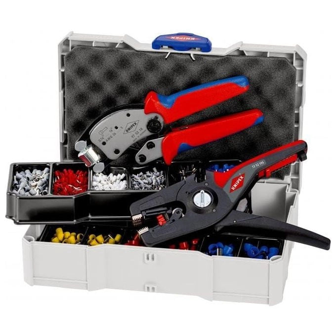 Knipex 97 90 14 Assortimento di Capicorda per Terminali a Bussola con Pinza Crimpatrice e Spelafili Inclusi colore Multicolore