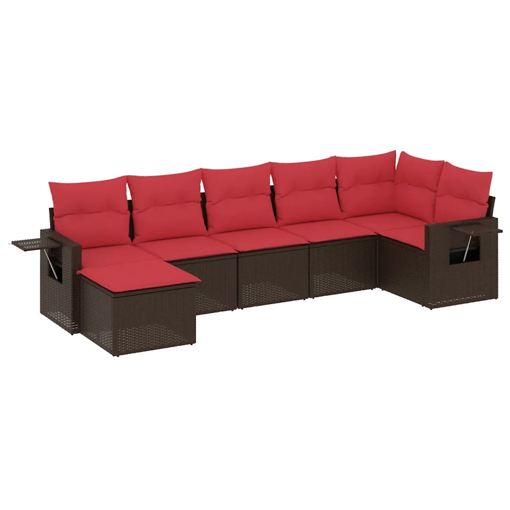 Set Divani da Giardino 7 pz con Cuscini Marrone in Polyrattan 3220483