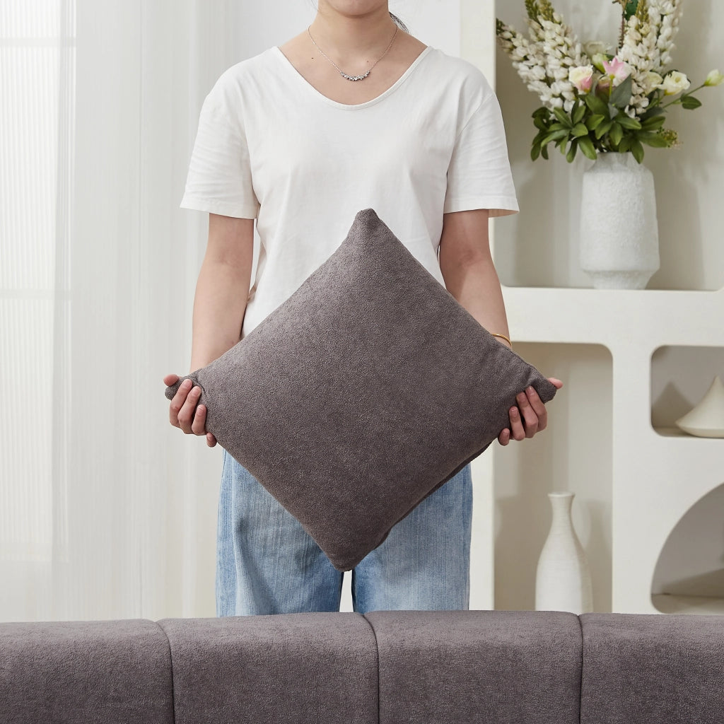 DIVANO Modulare Curvo in Chenille Grigio con 2 Cuscini