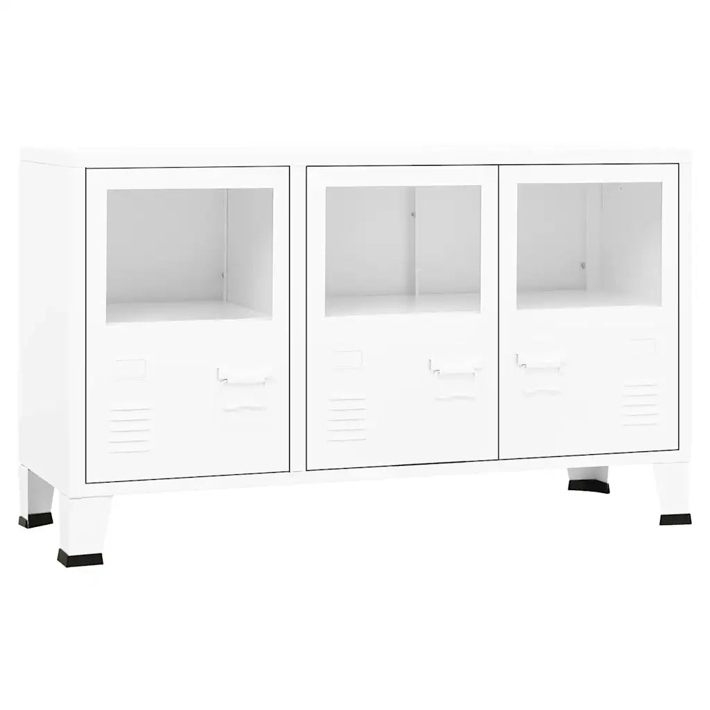Credenza-Buffet-Armadio da cucina Bianca Industriale 105x35x62 cm in Metallo e Vetro
