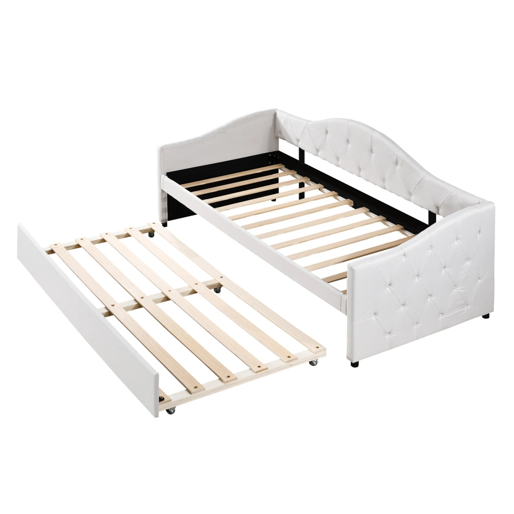 LETTO estraibile 90x200 cm beige in lino e MDF