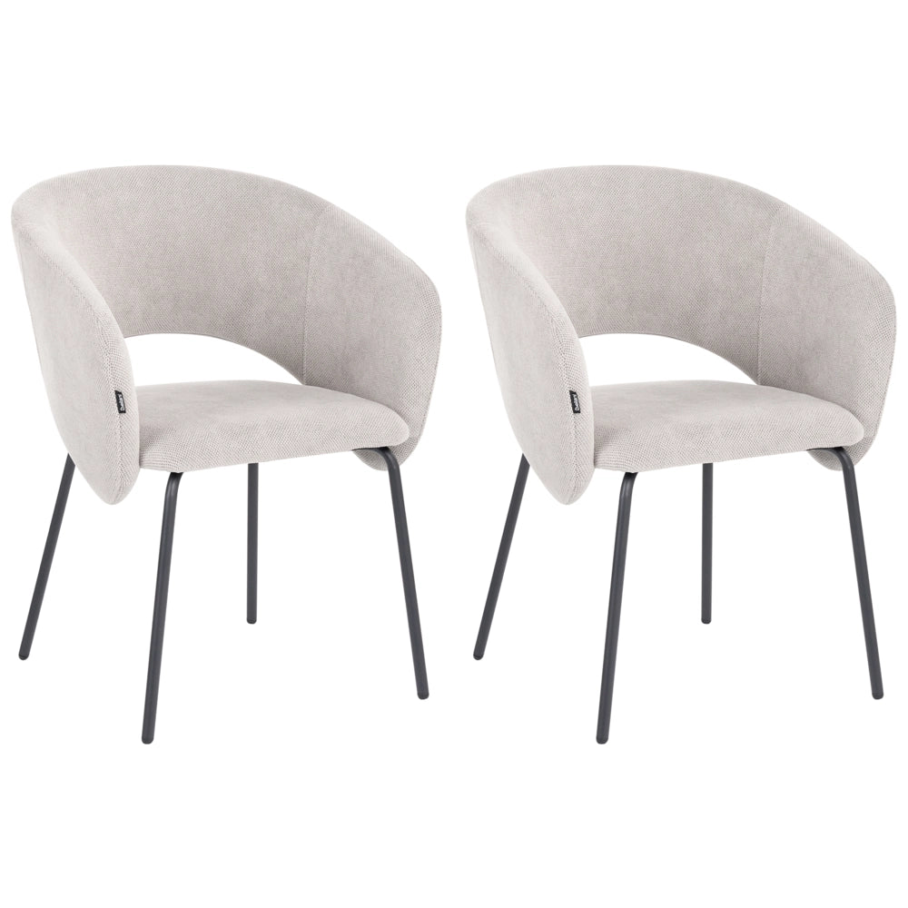 Set di 2 sedie da pranzo senza braccioli, rivestimento bianco sporco, base in metallo, design retrò
