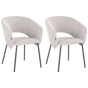 Set di 2 sedie da pranzo senza braccioli, rivestimento bianco sporco, base in metallo, design retrò