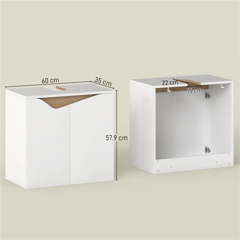 MOBILE SOTTOLAVABO CON 2 ANTE AMMORTIZZATE PER LAVABO SENZA PIEDISTALLO, 60X35X57.9 CM, BIANCO