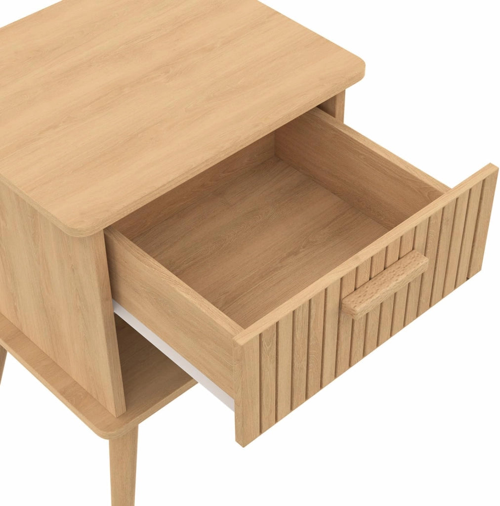 Set di 2 comodini a 1 cassetto Juliette con doghe in Legno Color Rovere