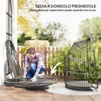 Sedia Sospesa a Dondolo Pieghevole da Interno ed Esterno con Cuscino e Poggiatesta, Grigio Scuro