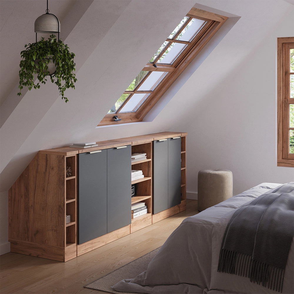 Set di mobili sottotetto Rion Antracite-oro/Rovere dorato 210 cm Set di 5 carcasse armadio profondità 60 cm Vicco