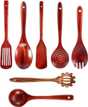 Set di utensili in legno per la cucina, set di 7 pezzi in teak naturale.