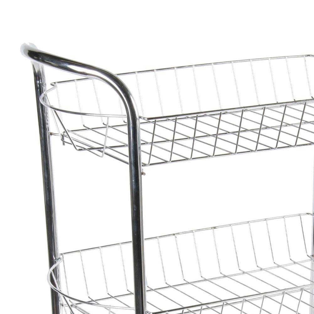 Carrello Cucina in Metallo con 3 Cestelli 4 Ruote per Frutta Verdura 51x26x74cm