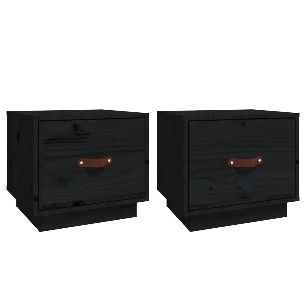 Comodini 2 pz-Set di 2 Tavolino da notte Neri 40x34x35 cm in Legno Massello di Pino