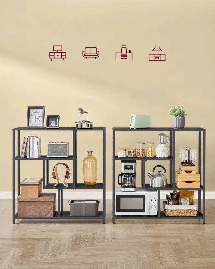 VASAGLE Libreria, Scaffale a 4 Ripiani, 30 x 100 x 103 cm, Scaffale Autoportante, per Soggiorno, Ufficio, Camera da Letto, Cucina, Nero Ebano e Nero Inchiostro LLS134B56
