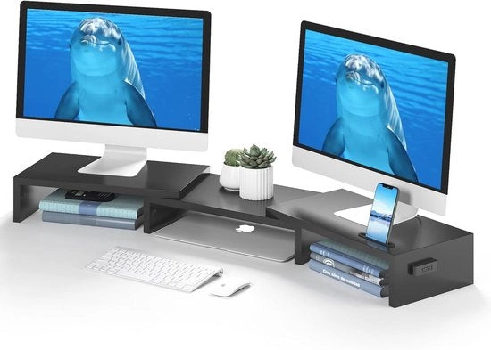 Standarizzazione doppia monitor regolabile con supporto per smartphone – Organizzatore da scrivania per lavoro efficiente