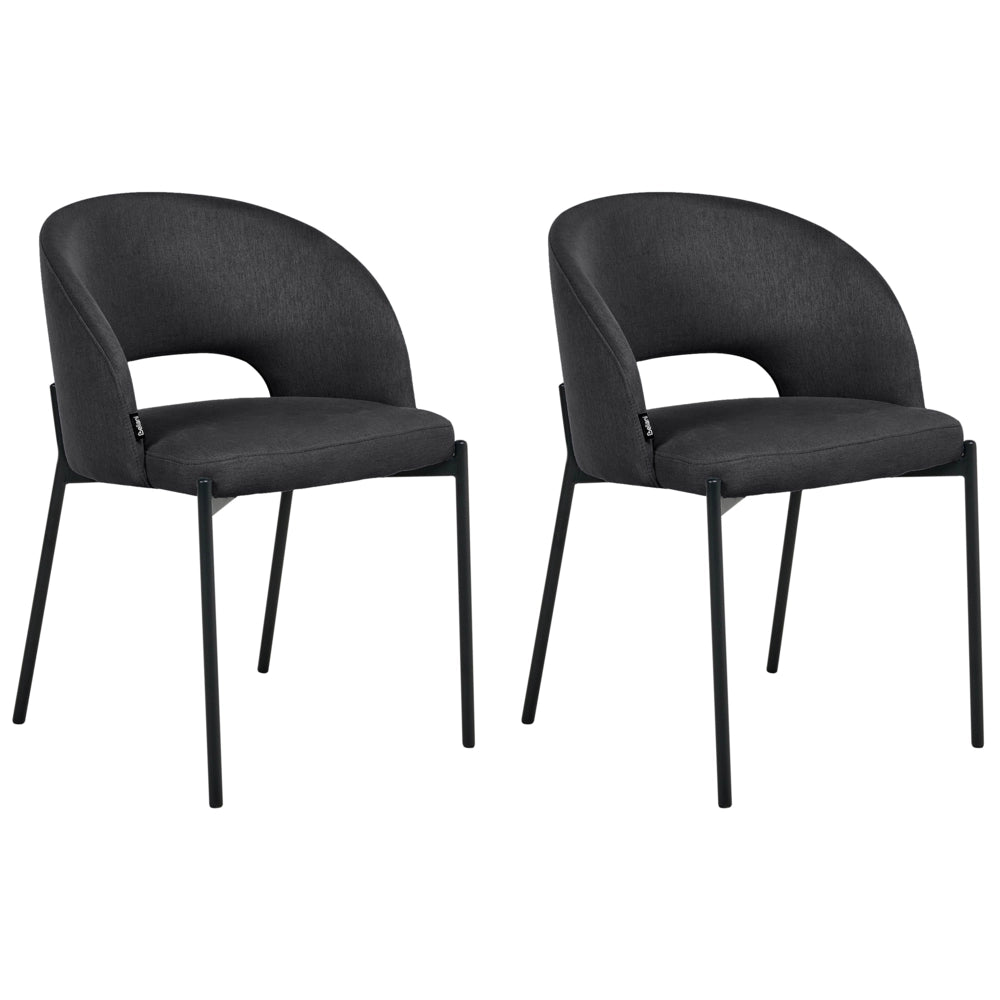 Set di 2 sedie da pranzo tessuto nero e metallo braccioli e schienale con apertura moderna industriale