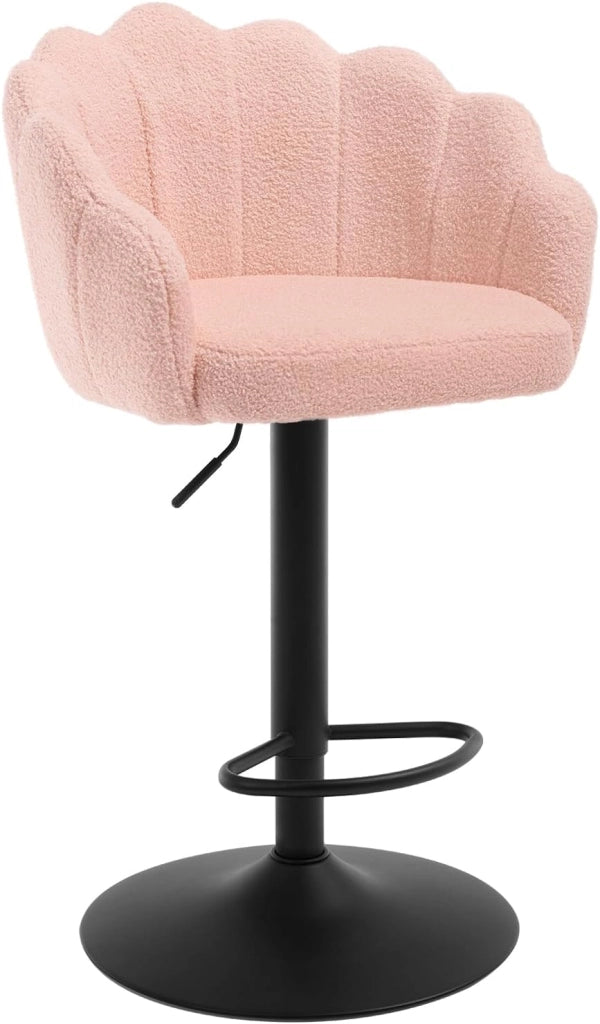 Sgabello Cucina, Regolabile e Girevole a 360°, Seduta in Tessuto Teddy, con Schienale e Poggiapiedi, per Cucina, Sala da Pranzo, Bar, Grigio scuro
