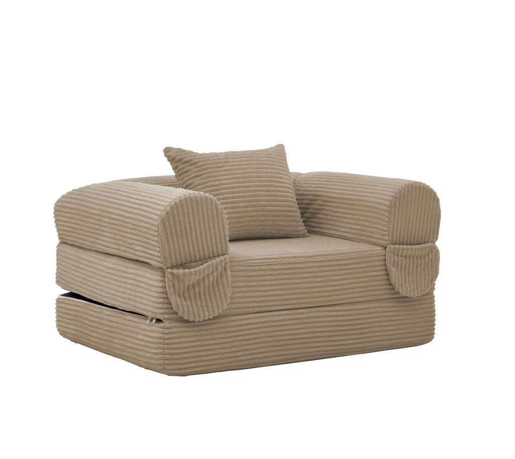 Fauteuil convertible letto singolo in tessuto corduroy con cuscino e funzione letto marrone