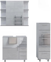 Set mobili bagno Ilias, Bianco lucido, 60 cm, composto da mobile sottolavabo, specchiera e mobile medio