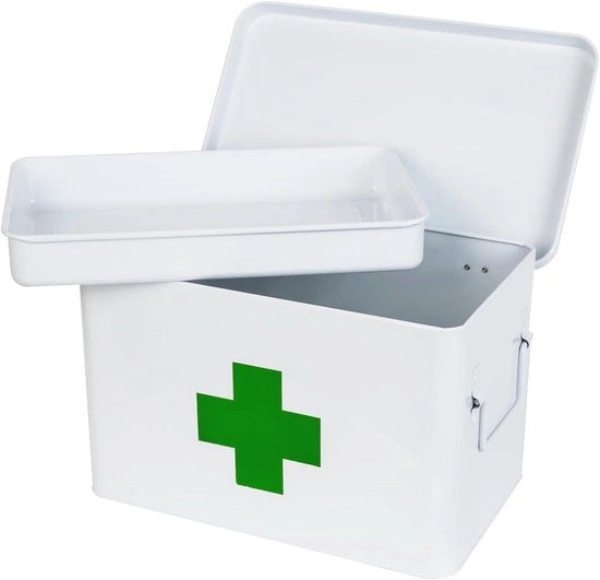 Cassetto di Stoccaggio in Metallo - Kit di Primo Soccorso Pratico, 32,5 x 20 x 20,5 cm, Bianco