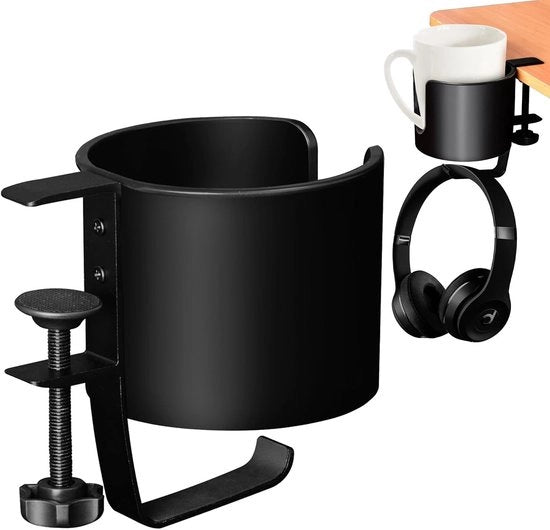 Accessorio per ufficio 2-in-1 - Sostegno per bicchieri e altoparlante - Accessorio per ufficio - Materiale in lega di alluminio - Installazione facile - Funzione antimorsa - Bicchiere per ufficio