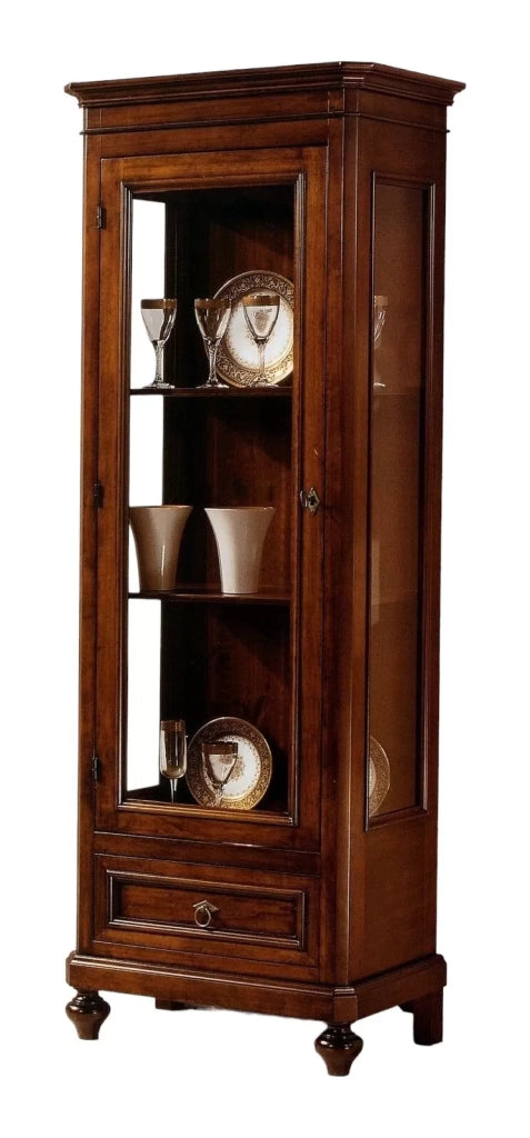 Vetrina 1 porta 1 cassetto in legno tinta noce l.67 x p.40 h.190 - Mobili 2G