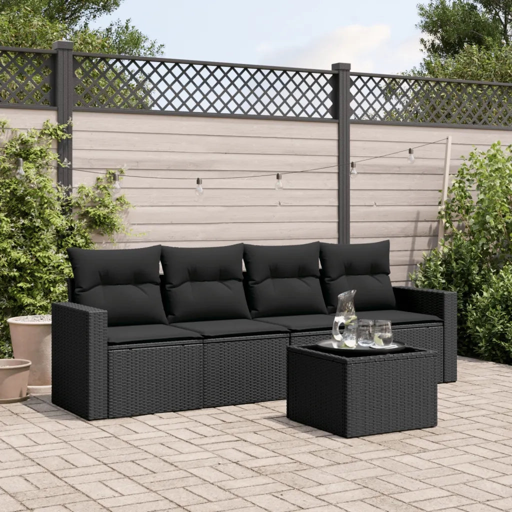 Salotto da Giardino-Set Divani da Giardino 5 pz con Cuscini in Polyrattan Nero 958846
