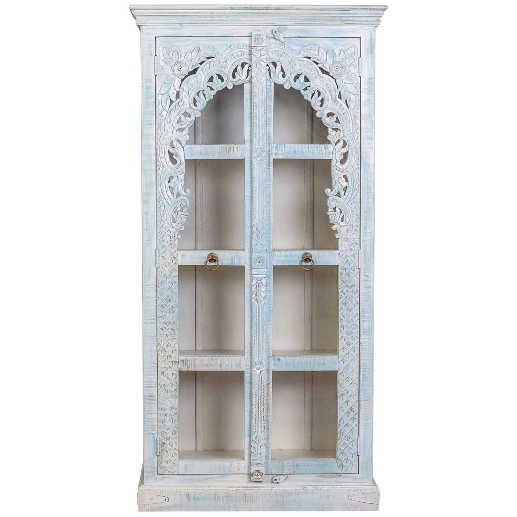 Vetrina in legno artigianale bianca e blu, 91x40x180h cm