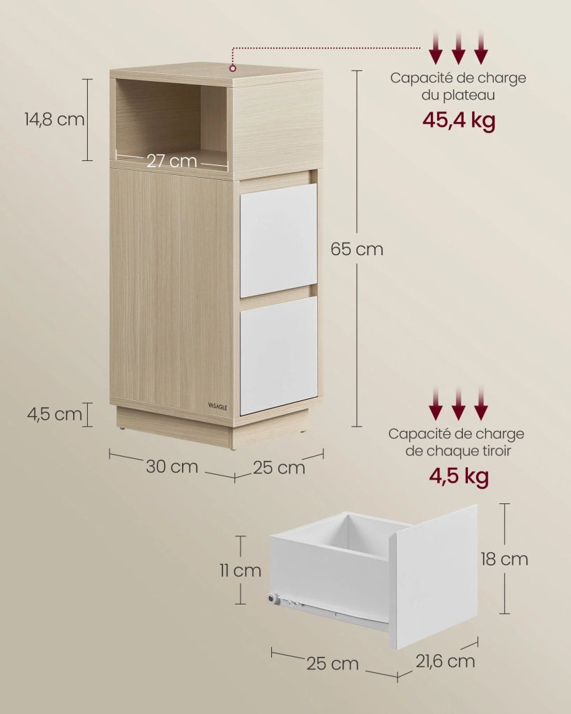 Comodini stretti set di 2 comodini con 2 cassetti e un vano aperto montaggio a sinistra o a destra per camera da letto o soggiorno beige 12_0007687
