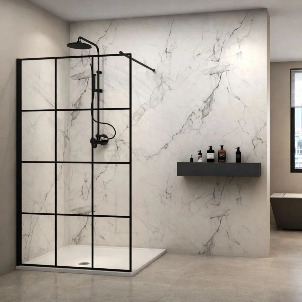 Parete doccia walk-in in cristallo temprato con profilo nero cristallo 8 mm *** misure 107-109xh200 cm, confezione 1