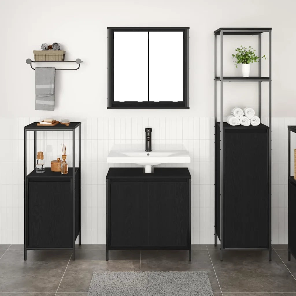 Set di mobili per il bagno 3 pcs Rovere Nero Legno multistrato 3328394
