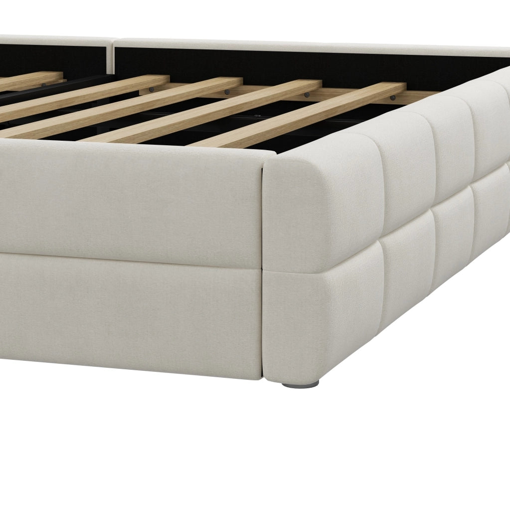 Letto piattaforma imbottito 180x200 cm in velluto beige con testiera