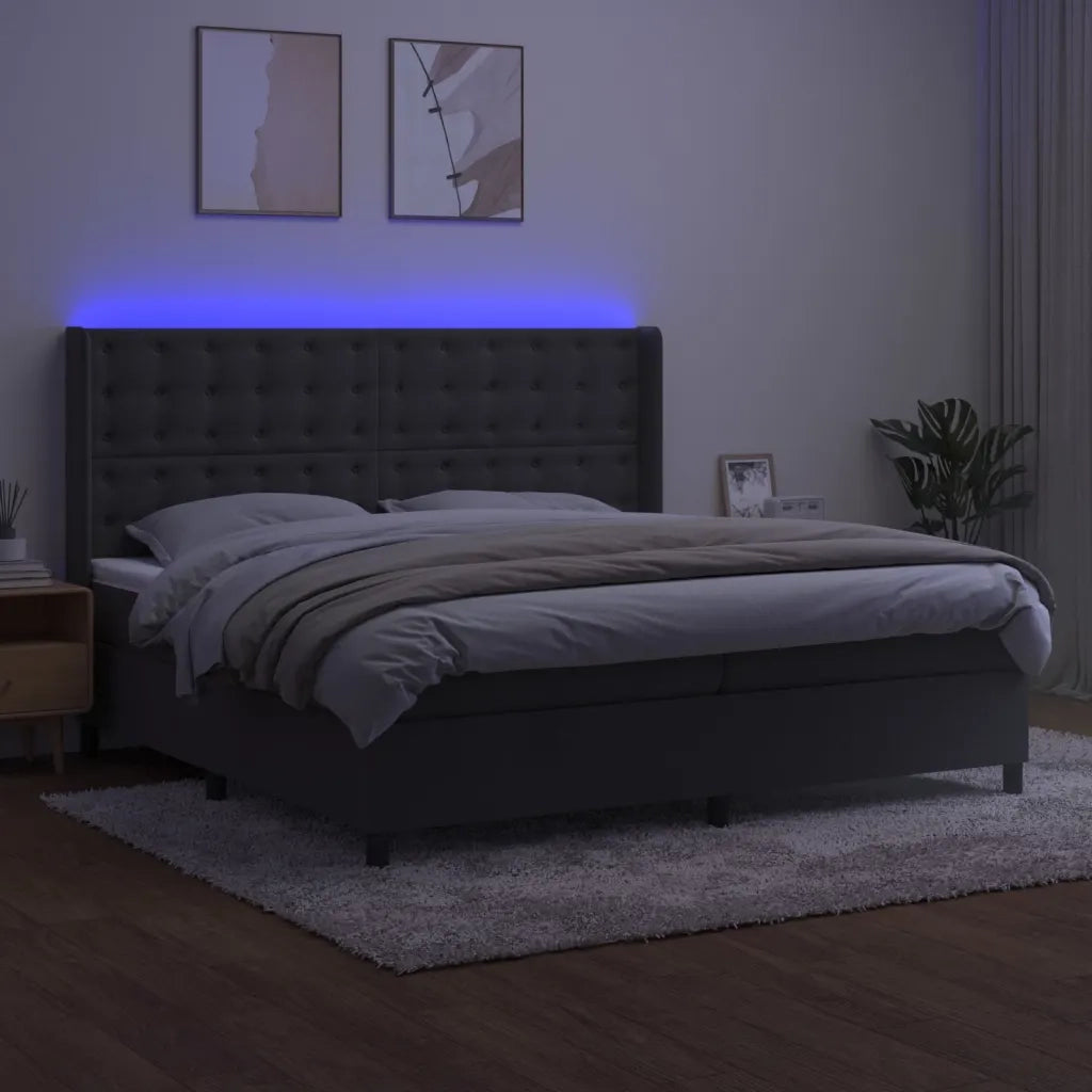 Letto a Molle con Materasso e LED Grigio Scuro 200x200 cm 3139824