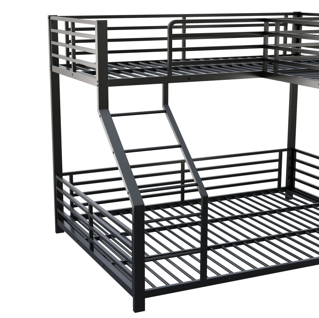 Letto a castello triplo in metallo nero con scrivania e prese USB
