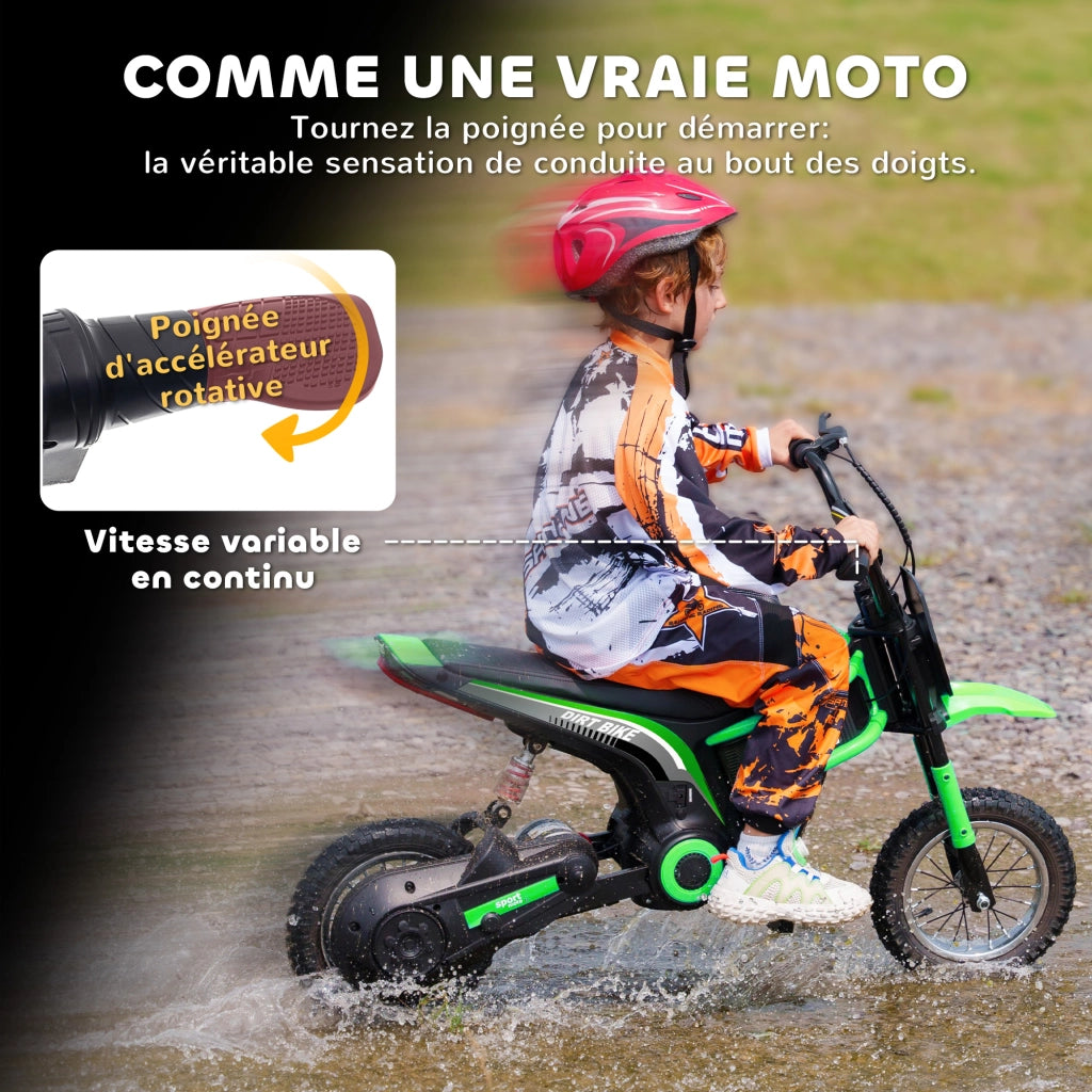 Moto Cross Elettrica per Bambini ¨C Xylo ¨C Motore 350W Batteria 12V Pneumatici Gonfiabili 12'' Verde