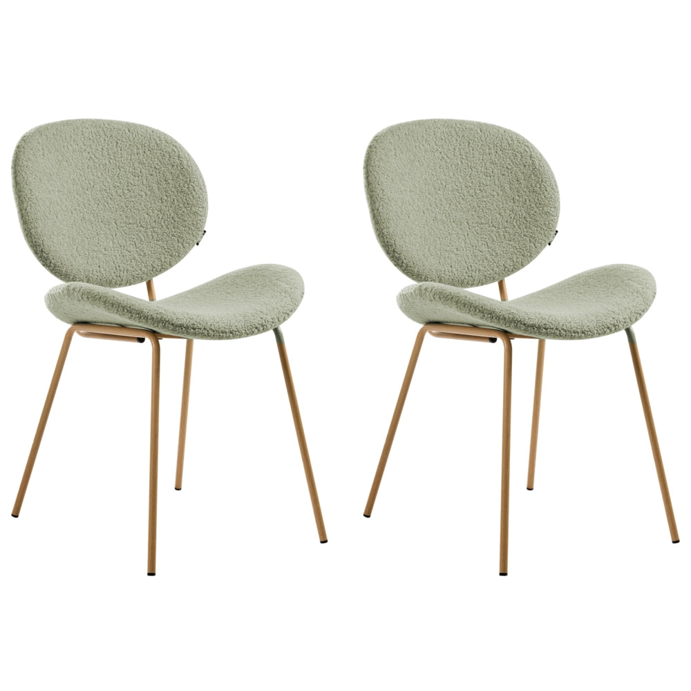 Set di 2 sedie Boucle con gambe effetto legno senza braccioli e tappi per gambe design retrò sedute da sala da pranzo verde chiaro