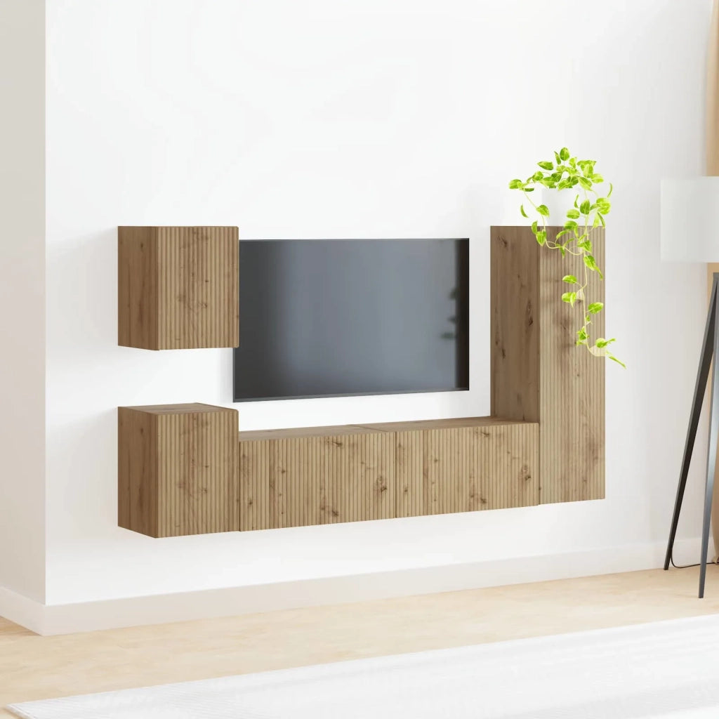 Set mobile TV 4 pz | Armadietto TV | Mobile Porta TV Rovere artigianale Legno multistrato