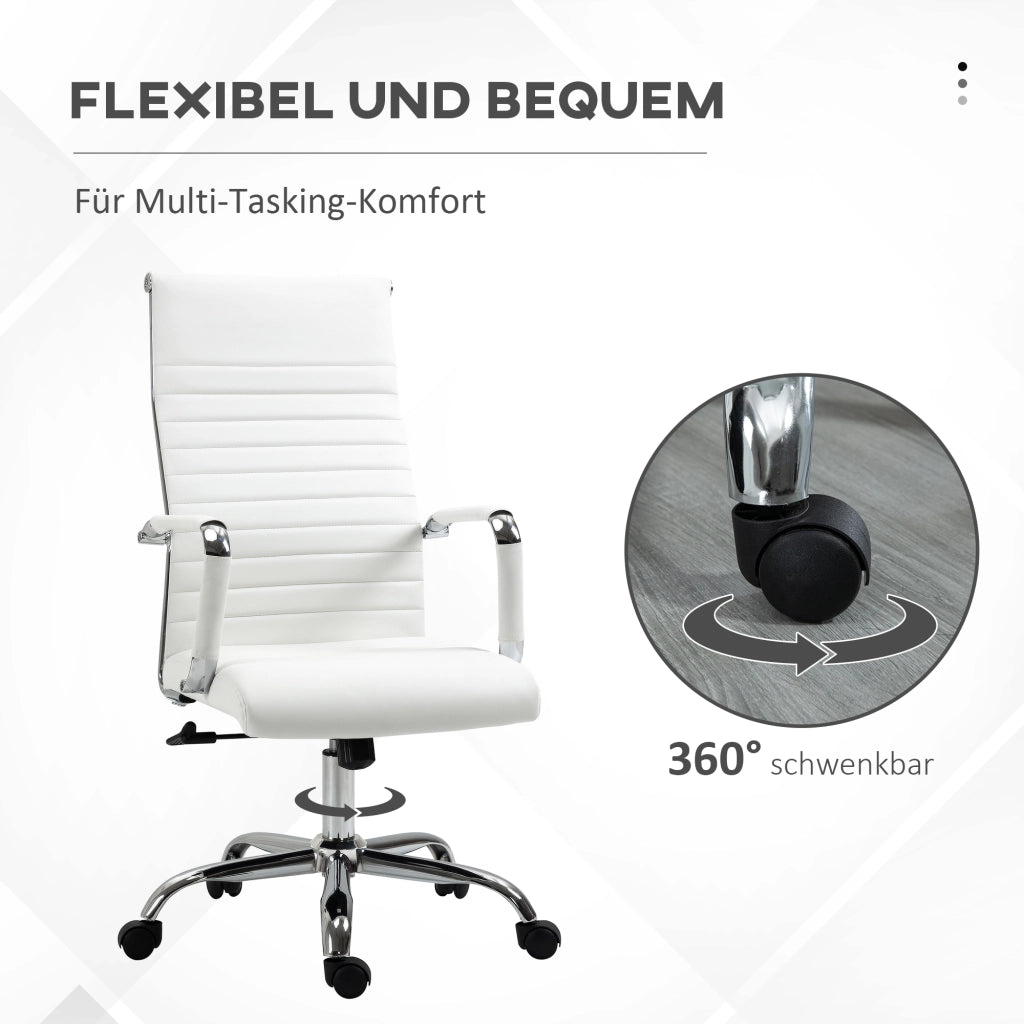 Sedia da ufficio ergonomica girevole con funzione oscillante e rotelle a 360 gradi moderna in similpelle bianca