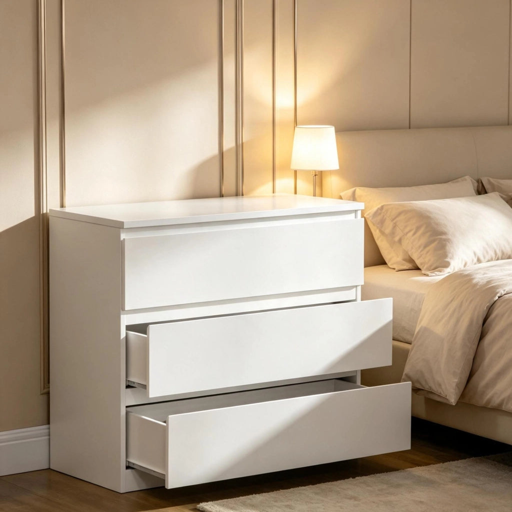 Cassettiera moderna a 3 cassetti 80x39x73 cm in truciolare bianco