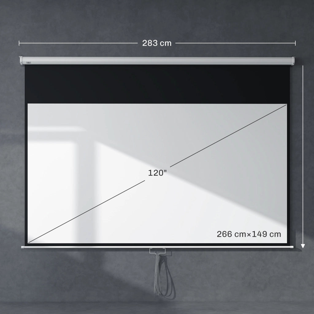 Telo per Proiettore 120' - zephmum - Bianco 16:9 Fissaggio a Muro e Soffitto