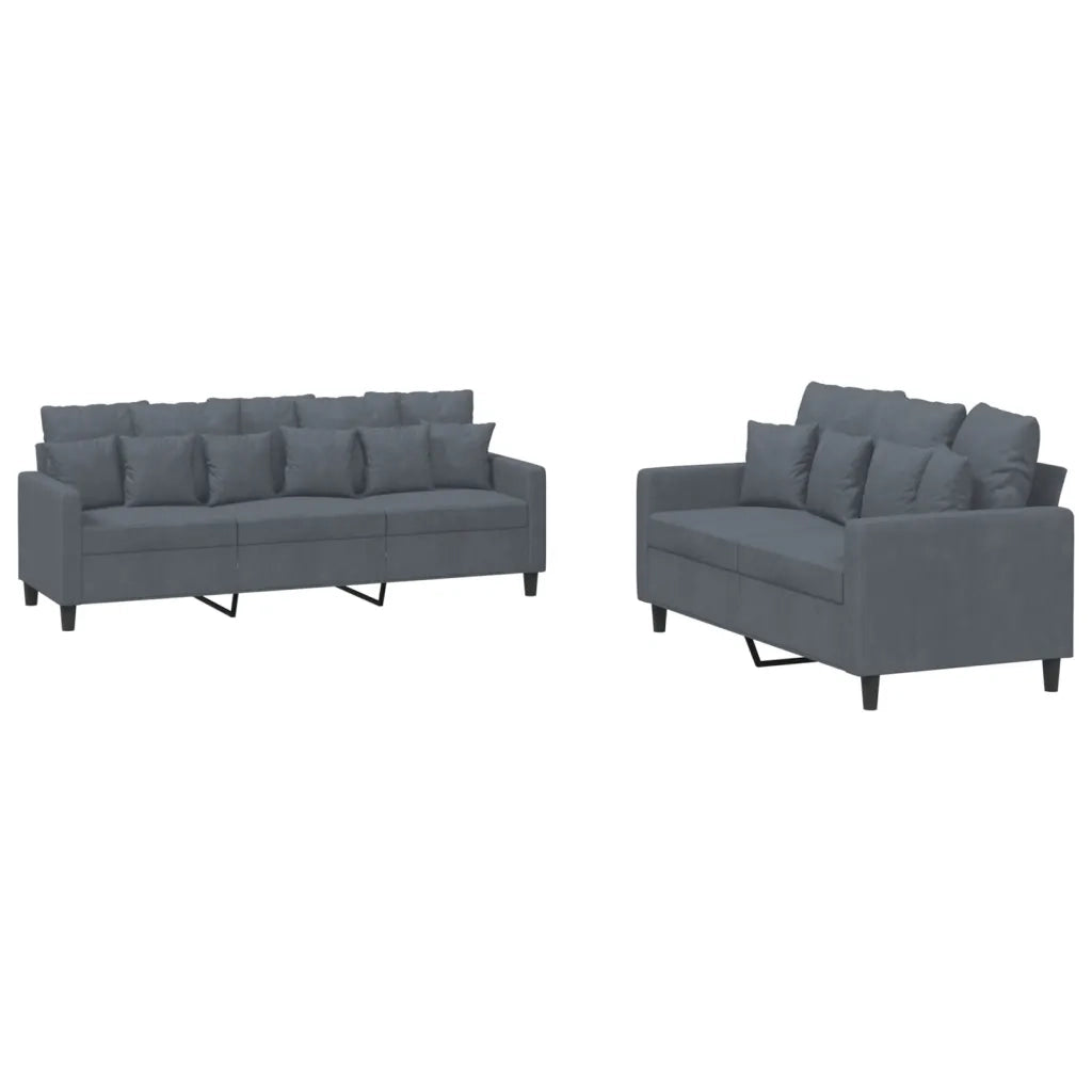 Set di Divani 2 pz con Cuscini Grigio Scuro in Velluto 3201721