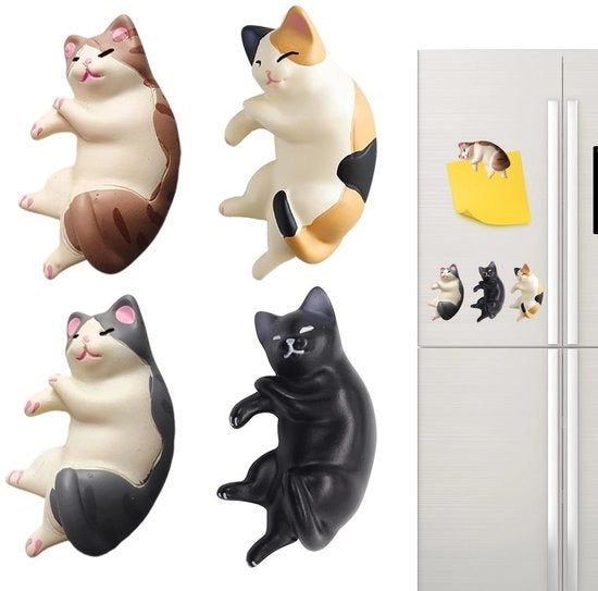 Magnetizzatore per frigorifero per gatti, 4 pezzi, in cera, gatto realistico, per casa, ufficio, scuola, idea regalo (nero, grigio)
