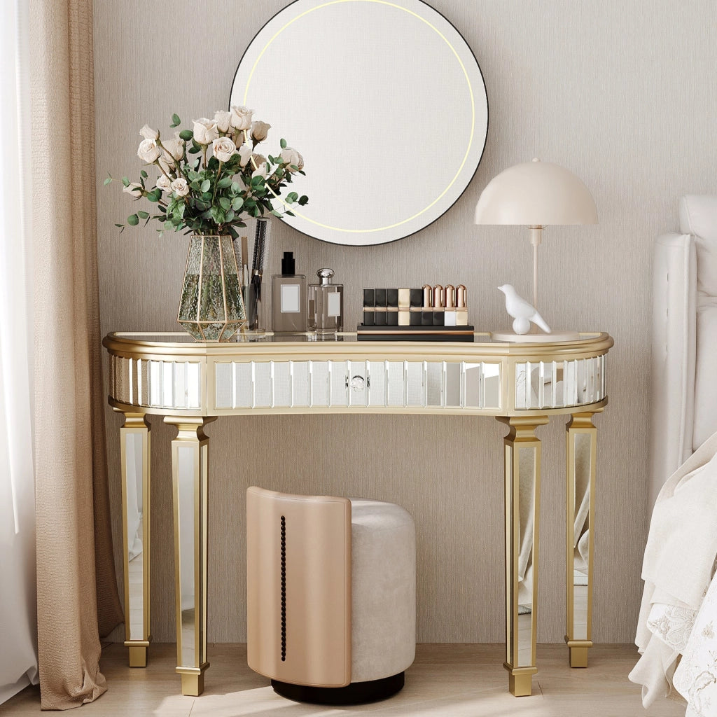 Consolle 120x38x78 cm con cassetto in MDF e vetro oro e argento