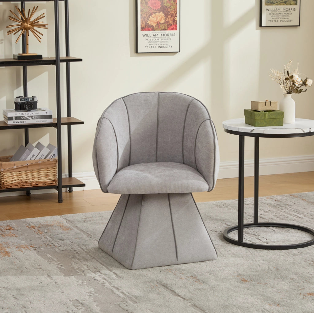Poltrona girevole 360° in ciniglia grigia; 56x54x74;5 cm; con schienale alto e braccioli