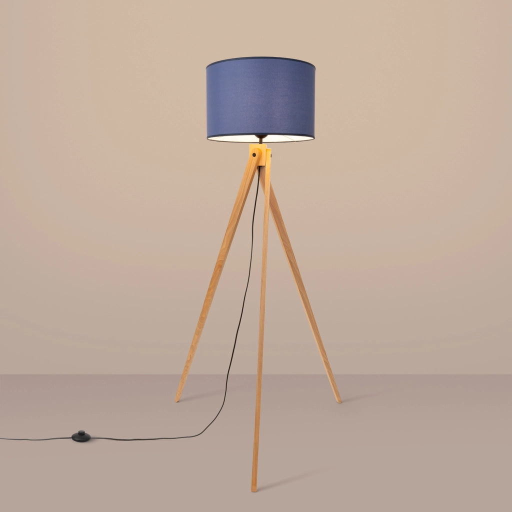 Lampada da terra treppiede legno blu paralume E27 SKUMRA